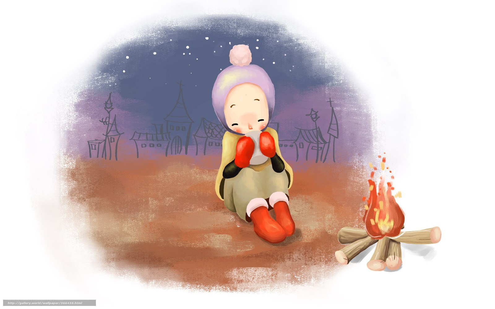 child by campfire at night