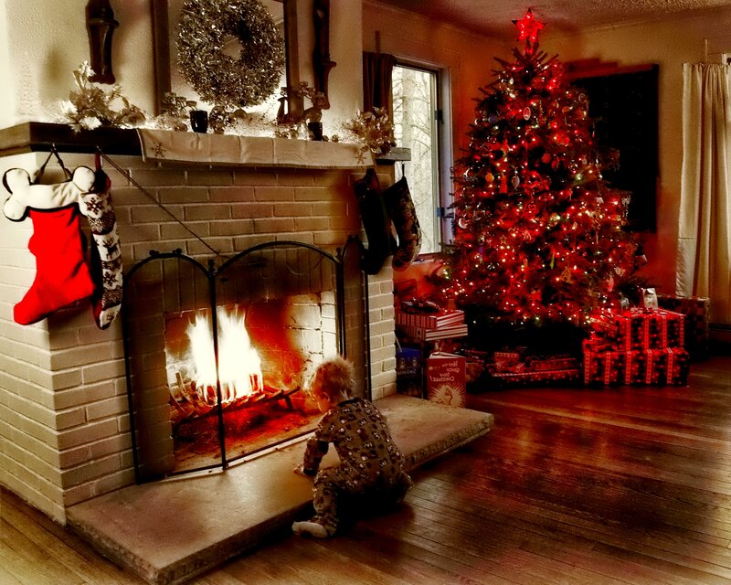 Child by Fireplace