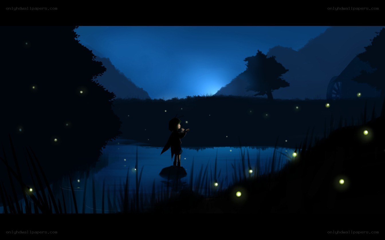 child by the lake at night