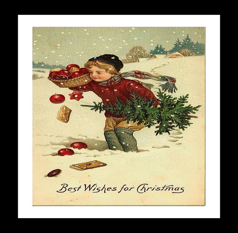 Child Carrying Christmas Tree — Red