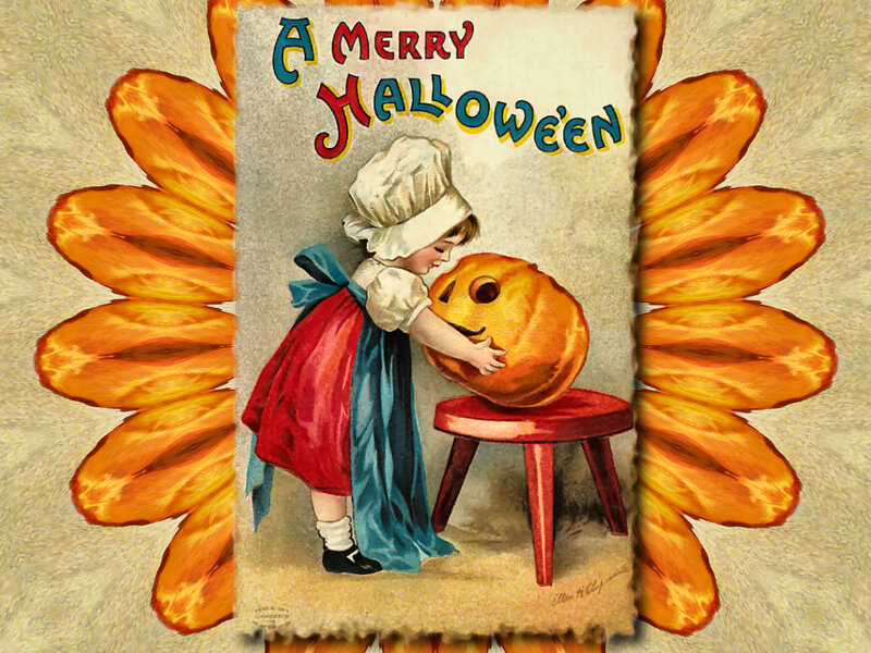 Child Carving Pumpkin — Orange