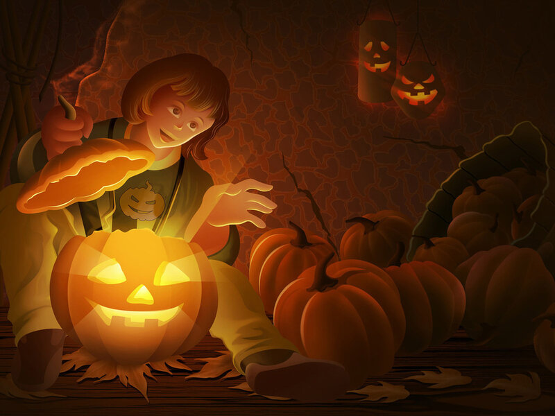 Child Carving Pumpkin