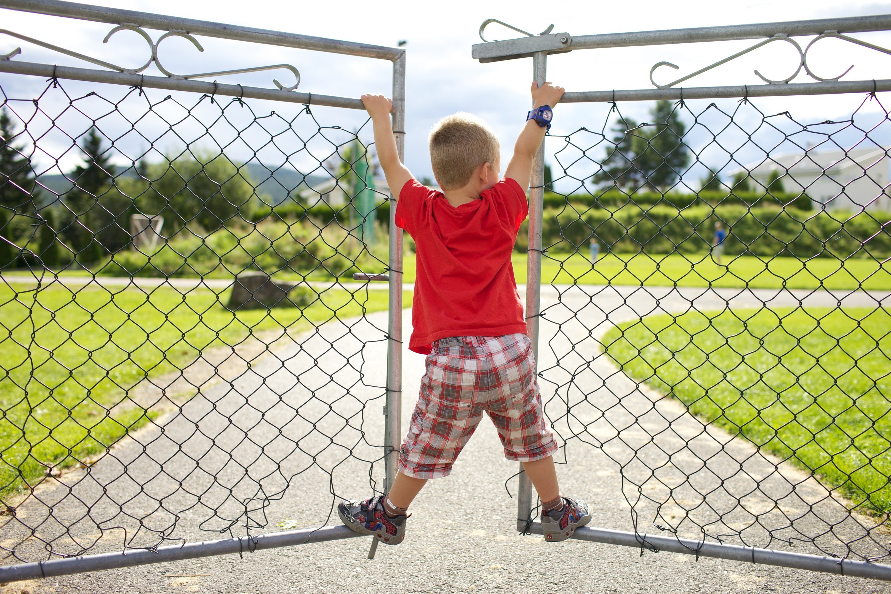 child climbing a fence