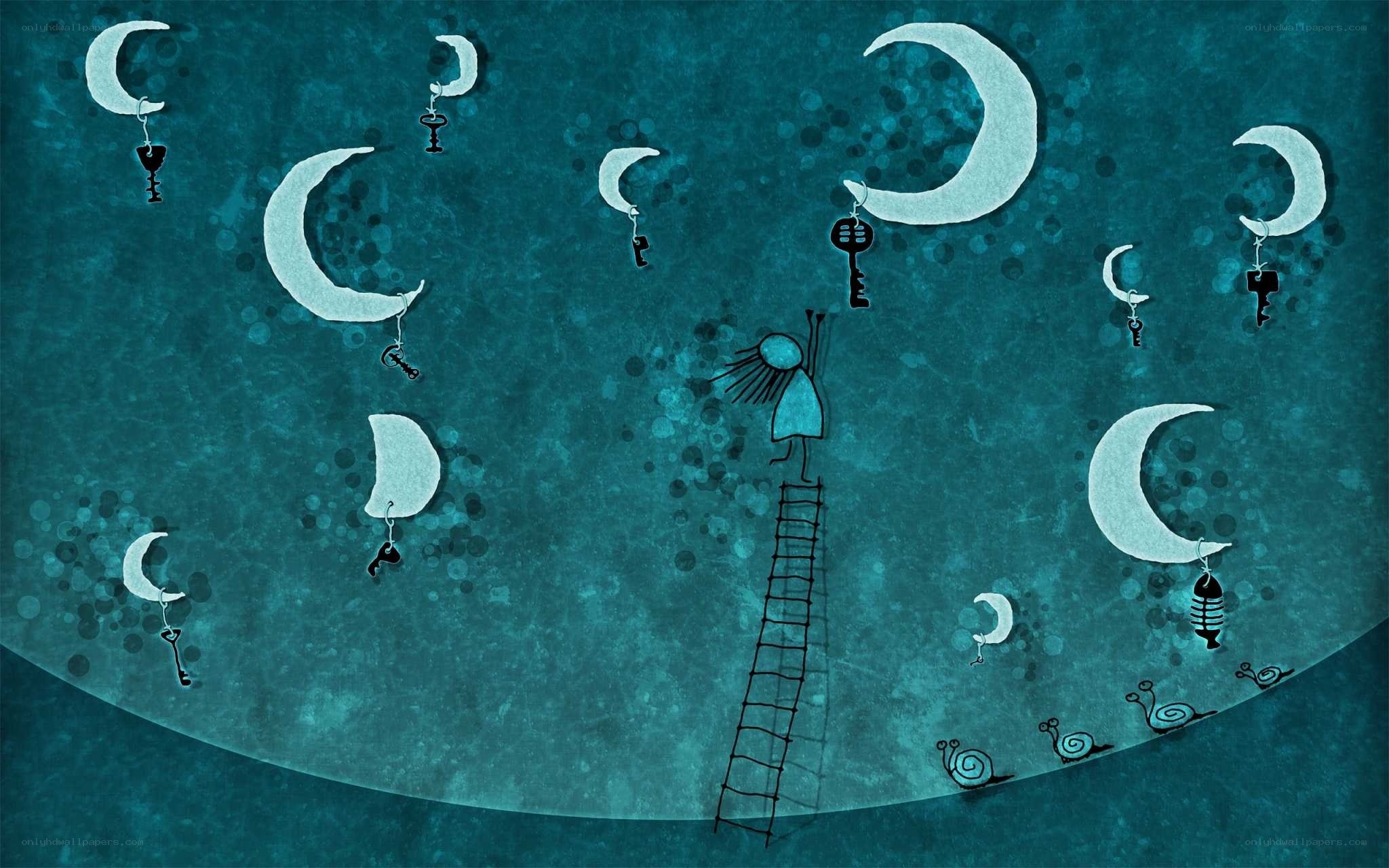 child climbing ladder to moon