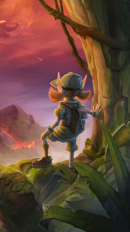 Child Climbing Tree — Purple