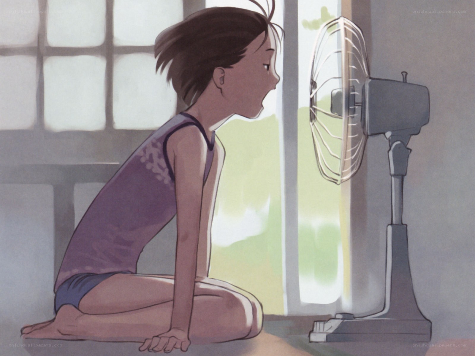 child cooling with fan