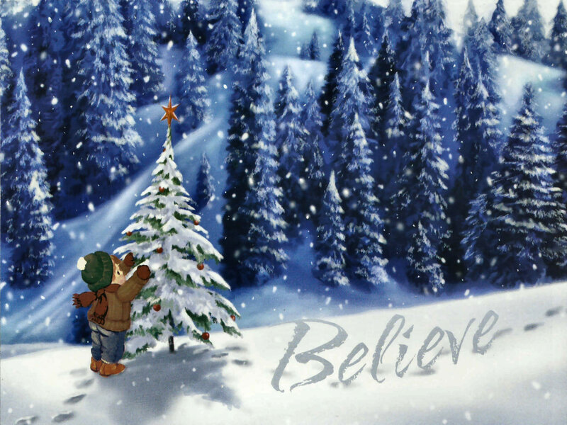 Child Decorating Tree — White