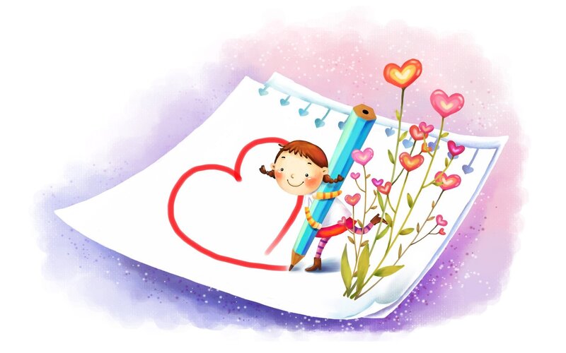 child drawing heart on paper
