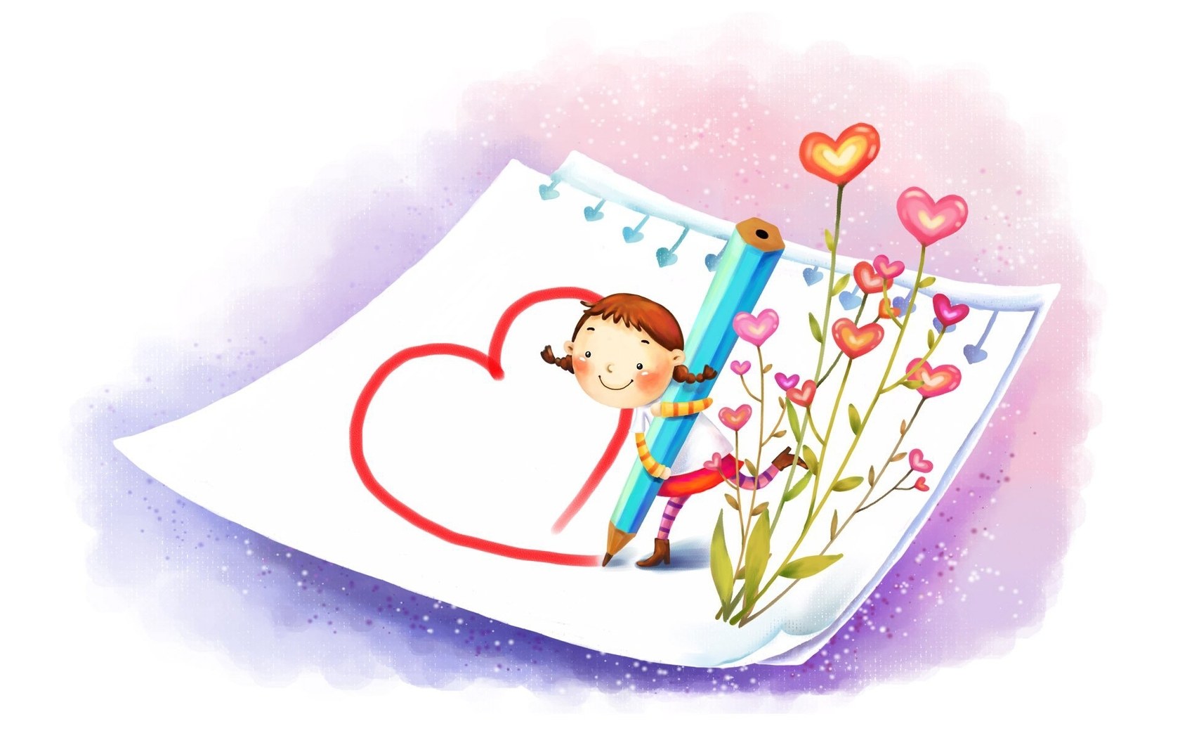 child drawing heart on paper