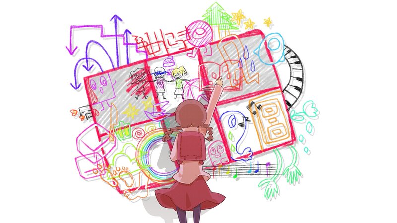 child drawing on a large sketch