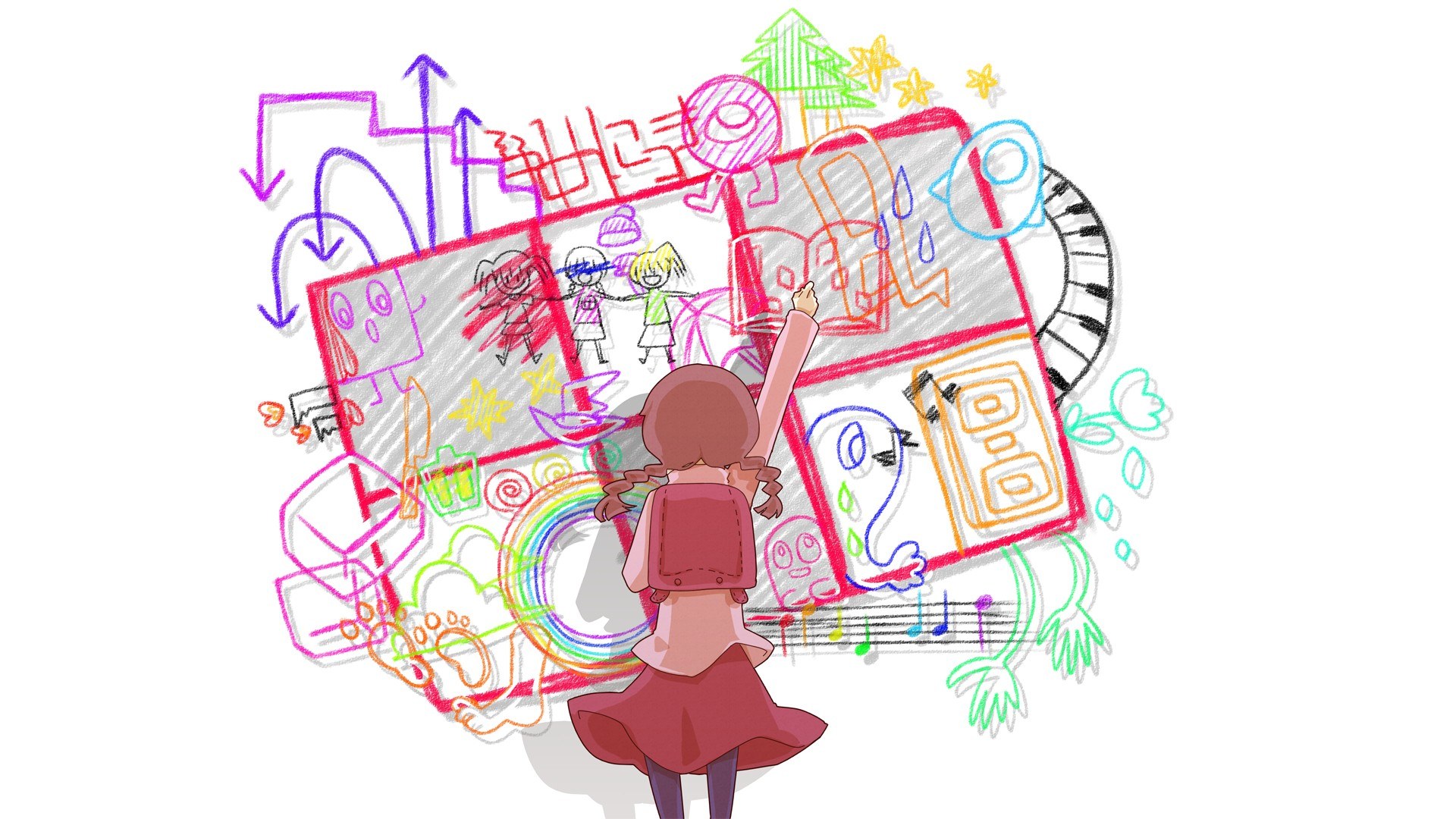 child drawing on a large sketch