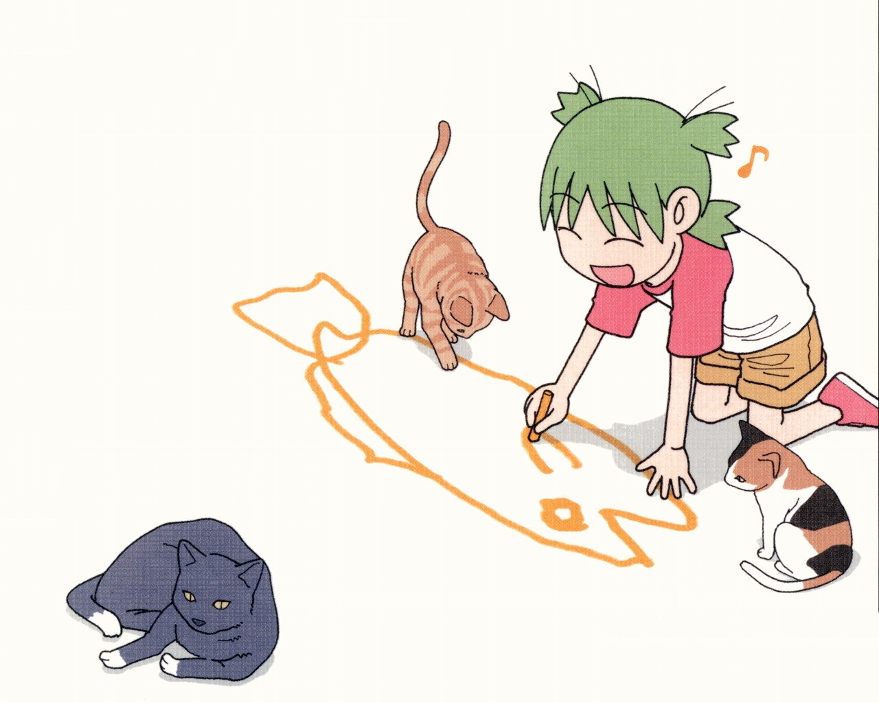 child drawing with cats