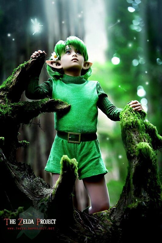 child dressed as link in forest