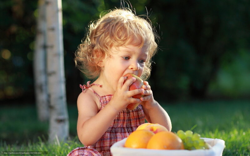 Child Eating Apple — Green, Serene