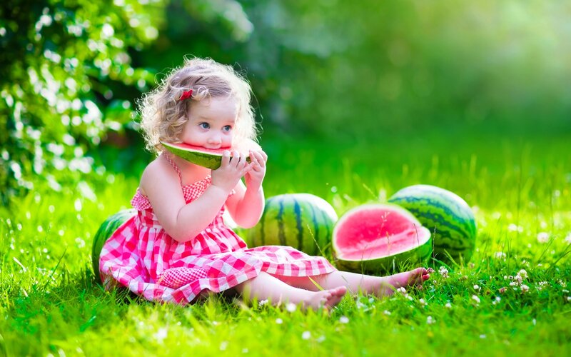Child Eating Watermelon — Green