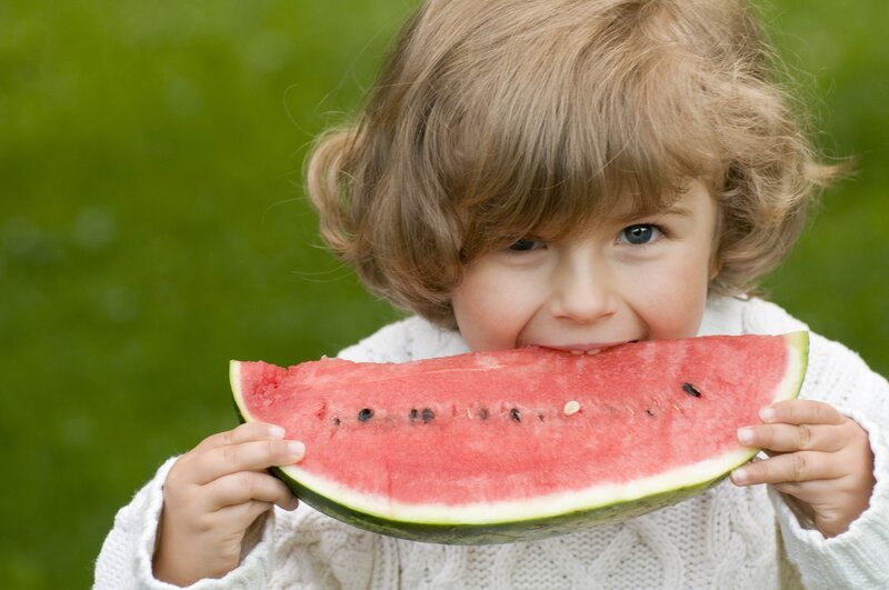 Child Eating Watermelon — Red, Happy