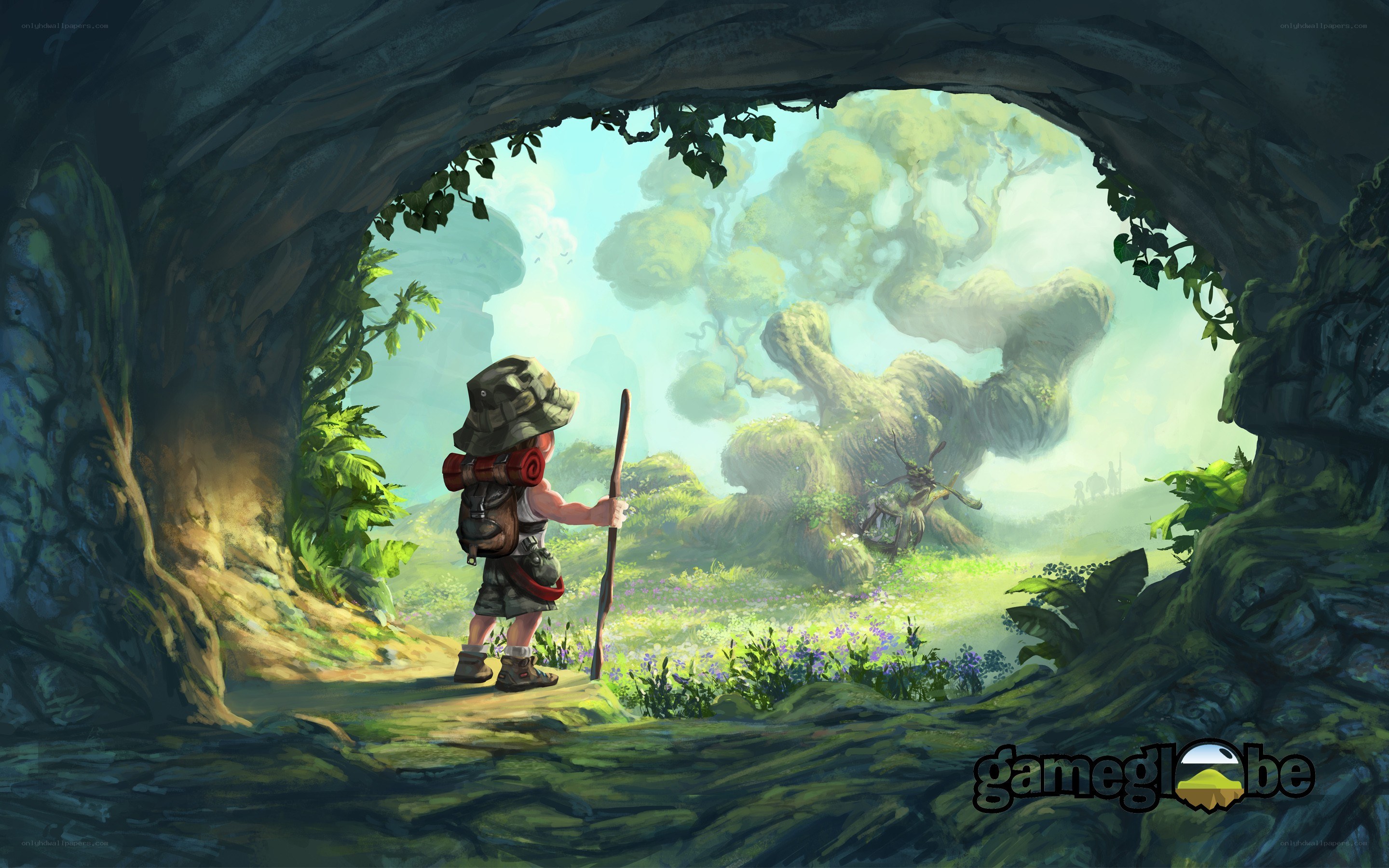 child explorer at cave entrance