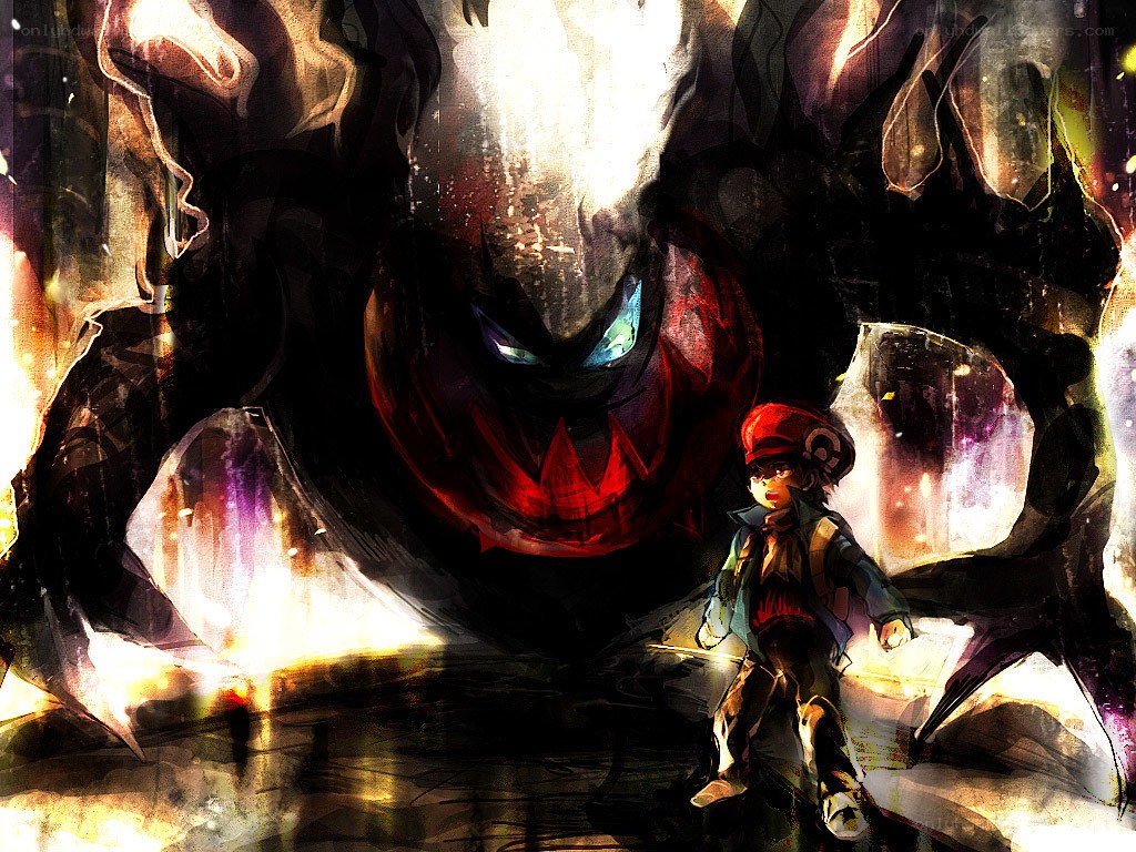 Child facing a giant monster