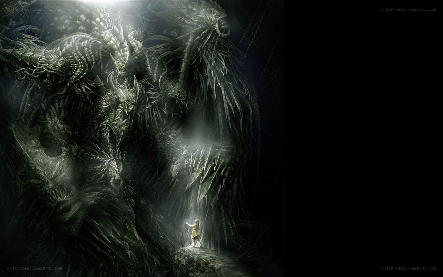 child facing a monstrous creature