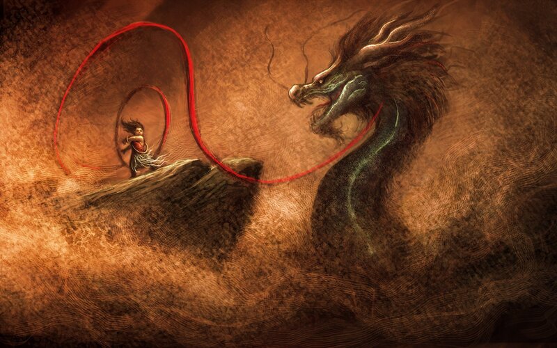 Child Facing Dragon — Brown