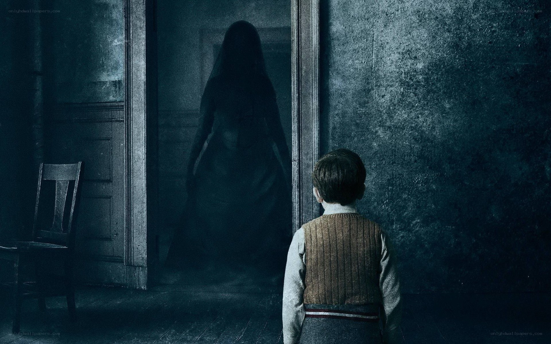 child facing ghost in doorway