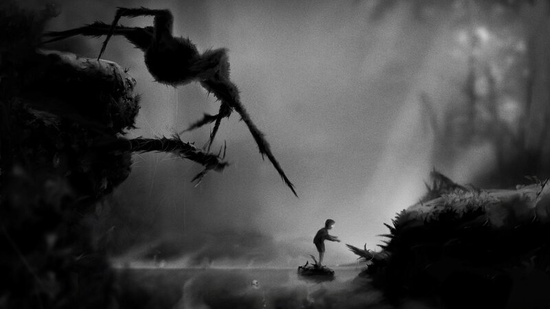 Child Facing Giant Bird — Black, Dramatic