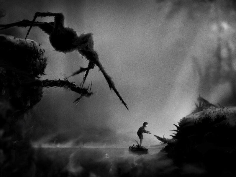 Child Facing Giant Creature — Black, Dramatic, Illustration