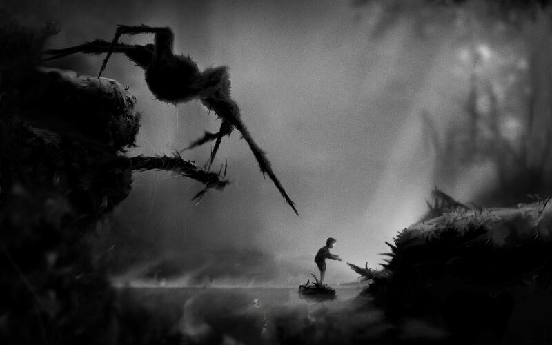 Child Facing Giant Creature — Black, Dramatic