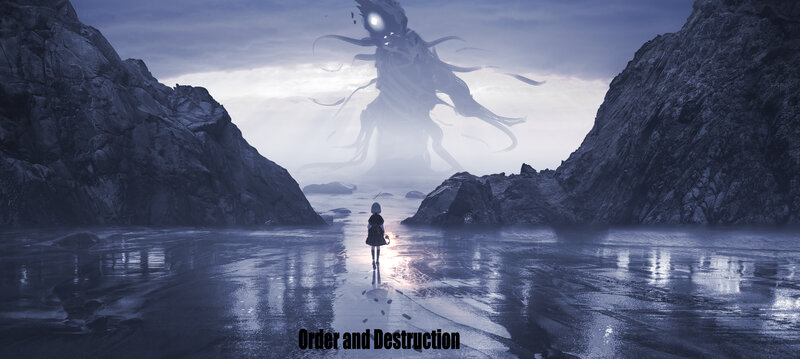 Child Facing Giant Creature — Blue