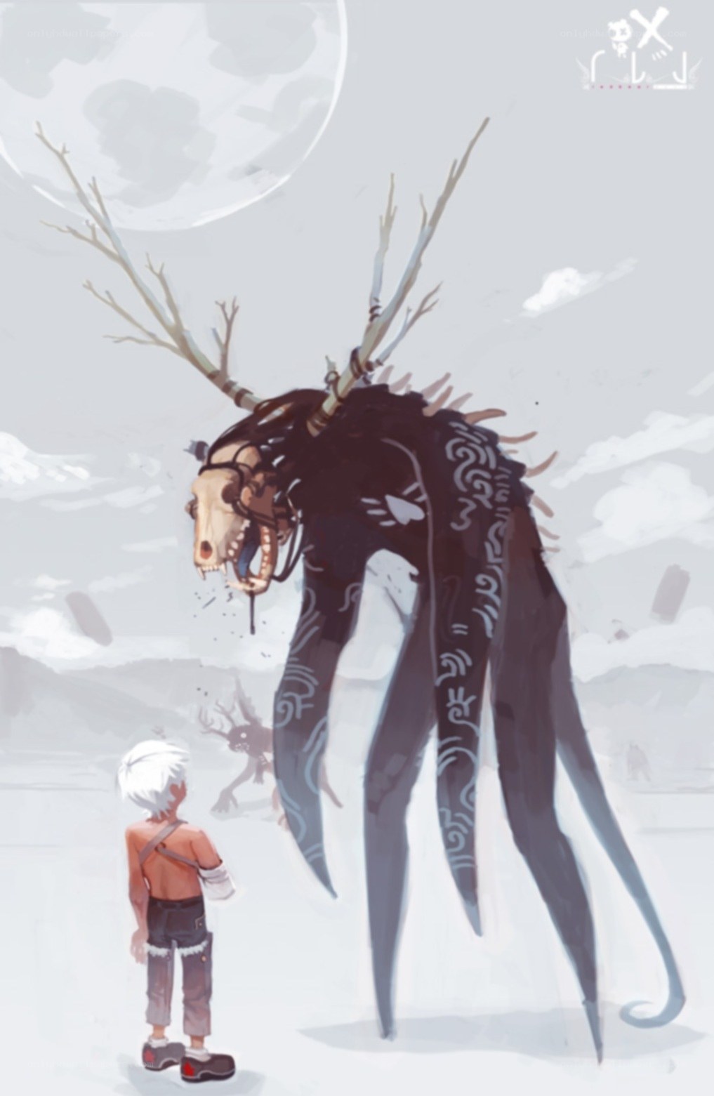child facing giant creature