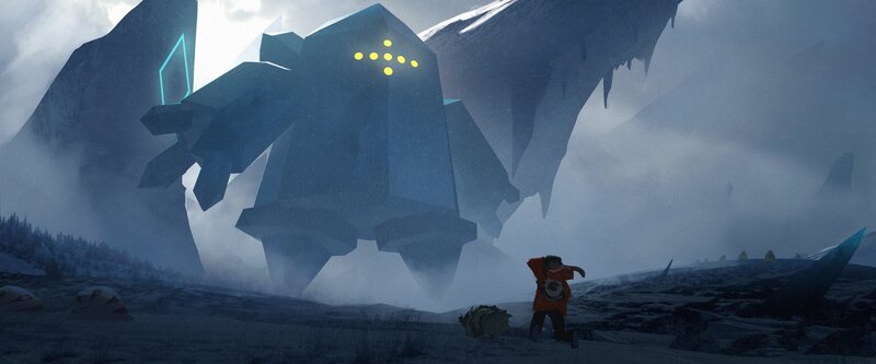 Child Facing Giant Robot — Blue