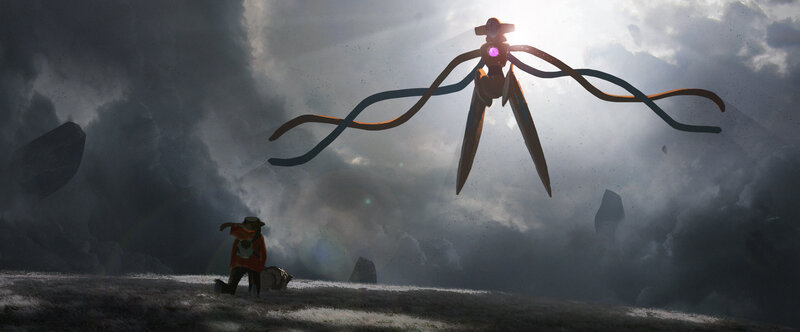 Child Facing Giant Robot — Gray