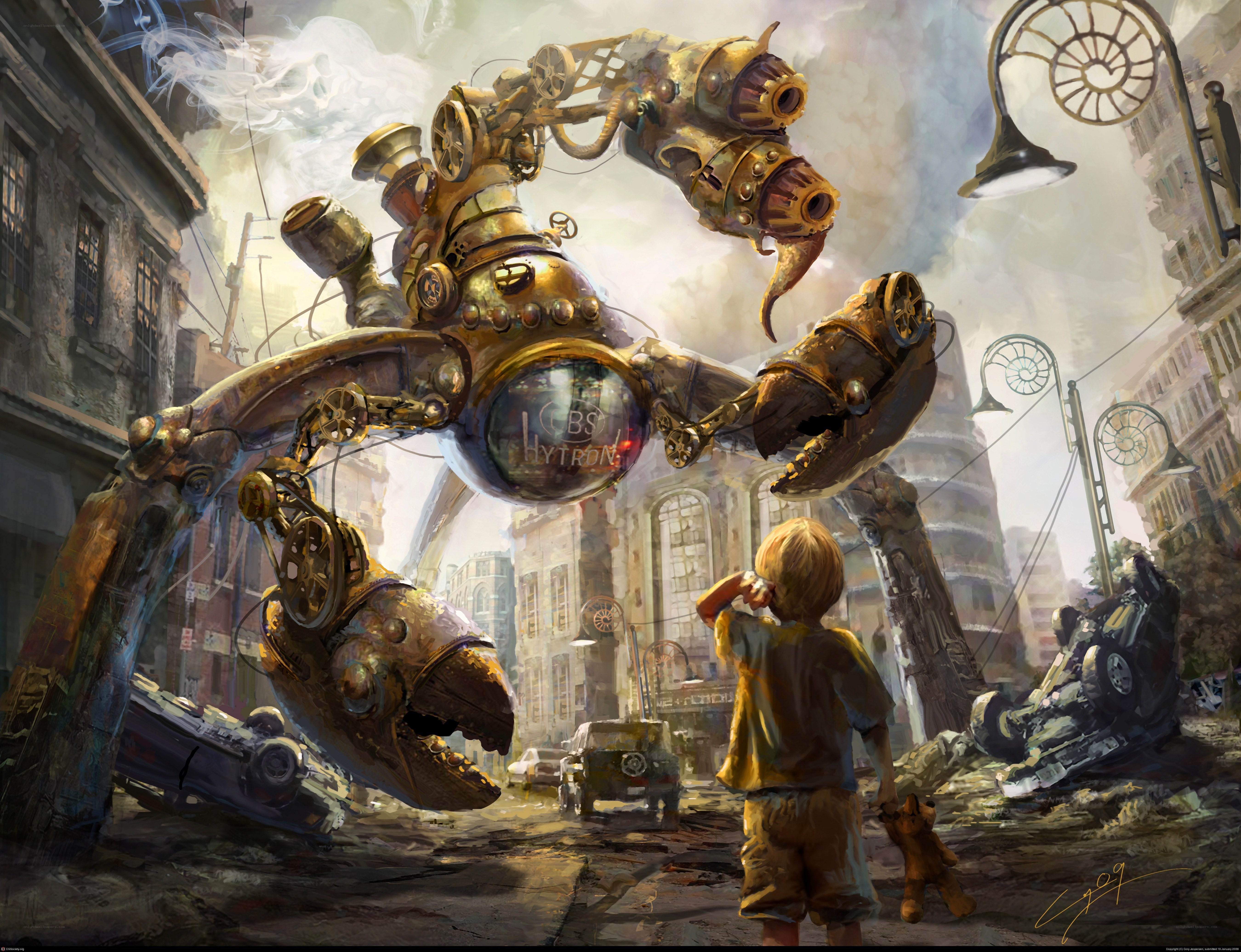 child facing giant robot