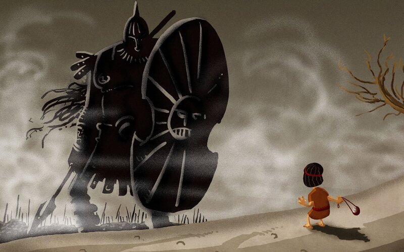 Child Facing Giant Warrior