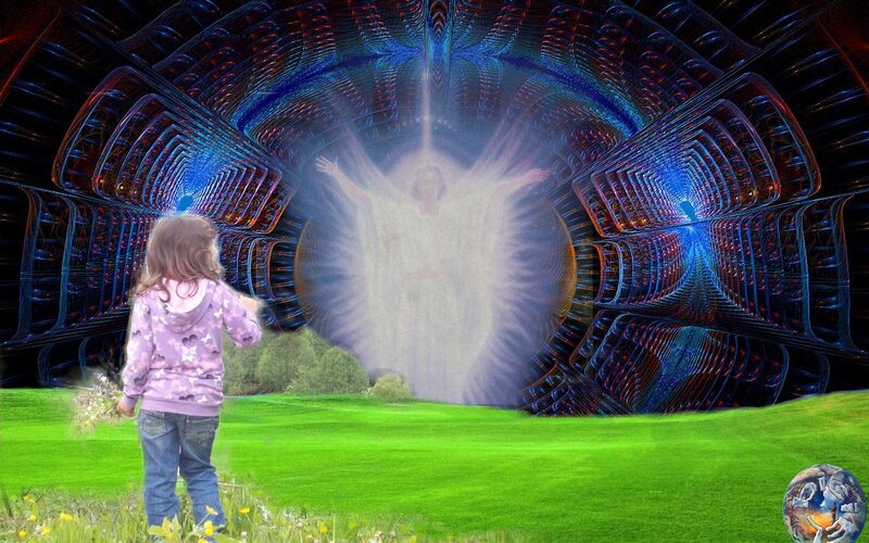 Child Facing Glowing Figure — Green