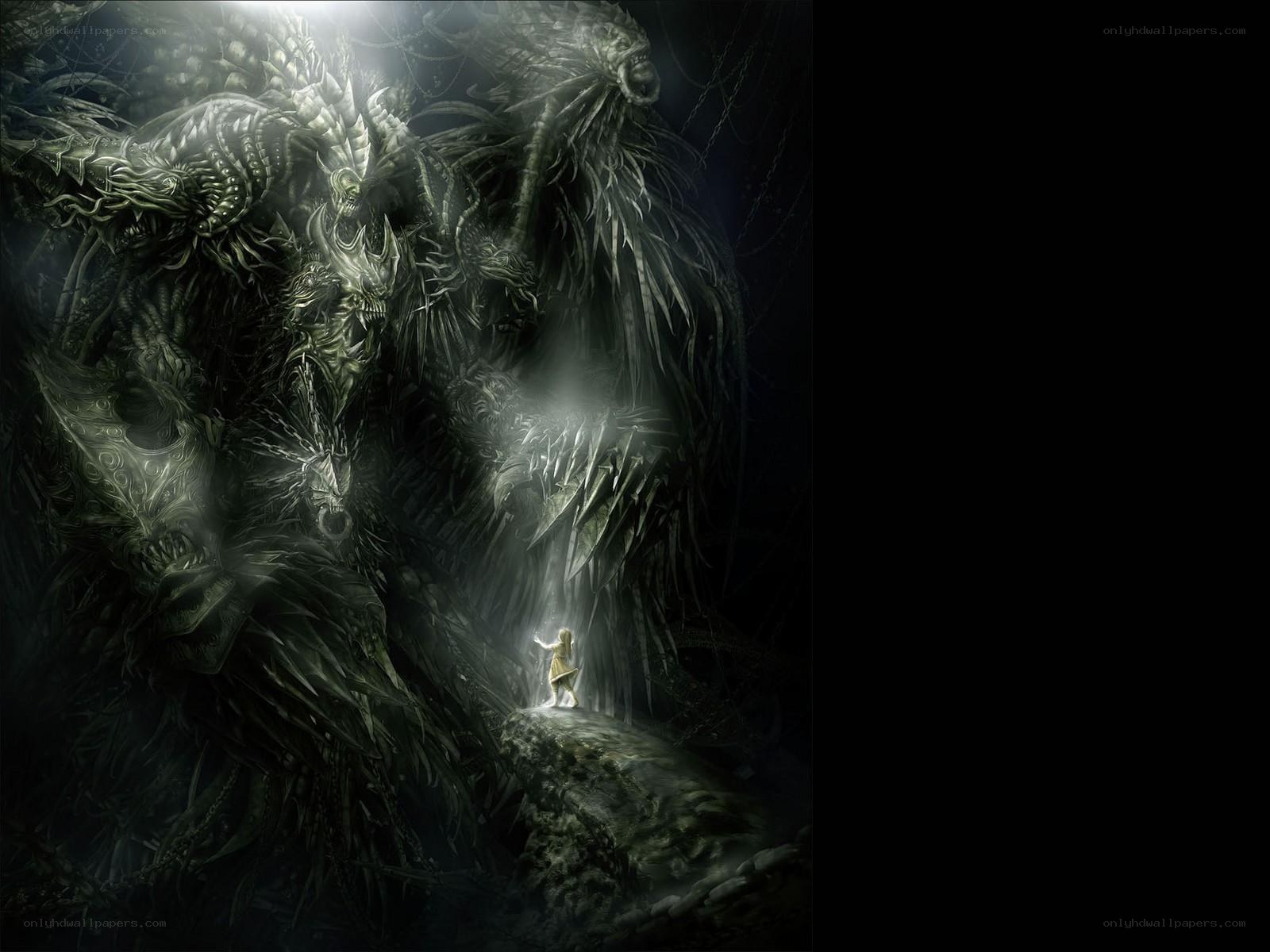 child facing monstrous creature