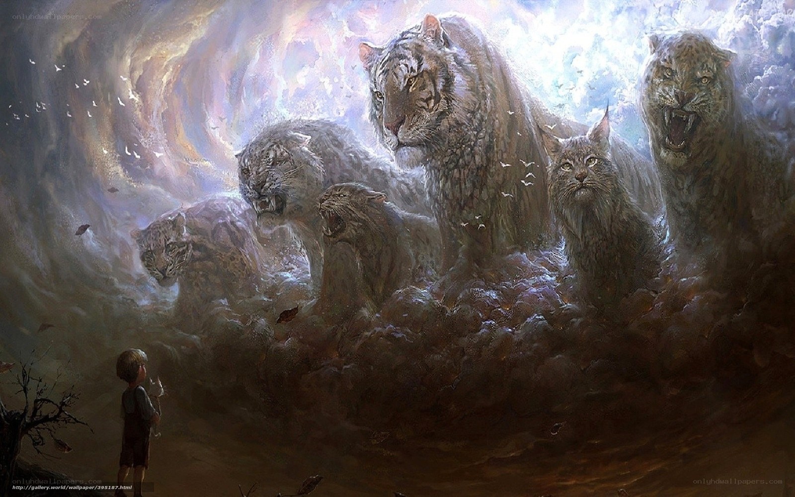 Child facing mythical beasts