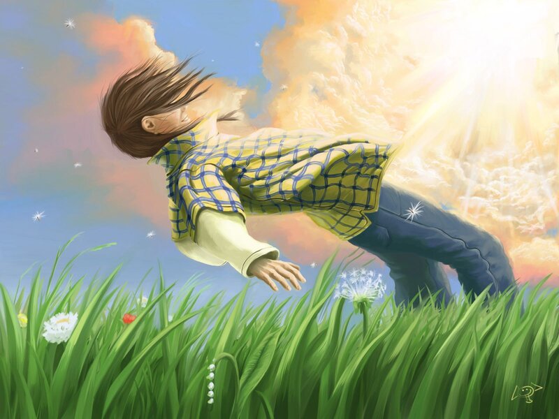 Child falling through sky