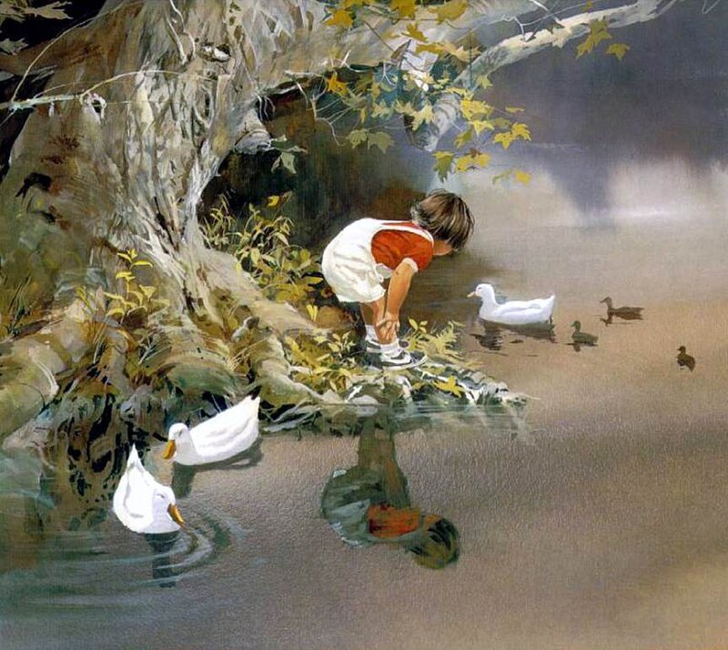 Child Feeding Ducks