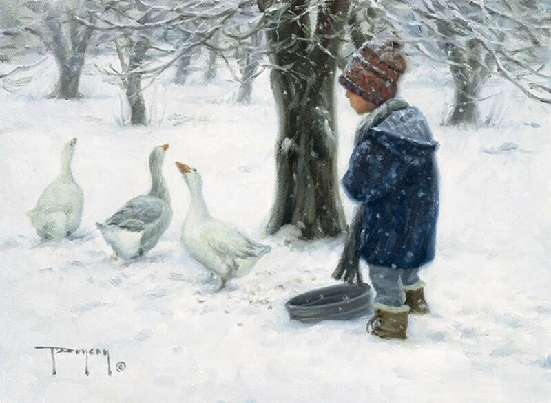 Child Feeding Geese