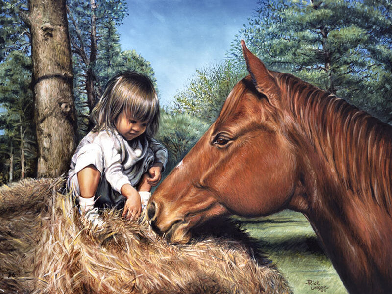 Child Feeding Horse Hay