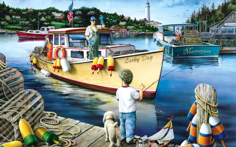 Child Fishing at Dock