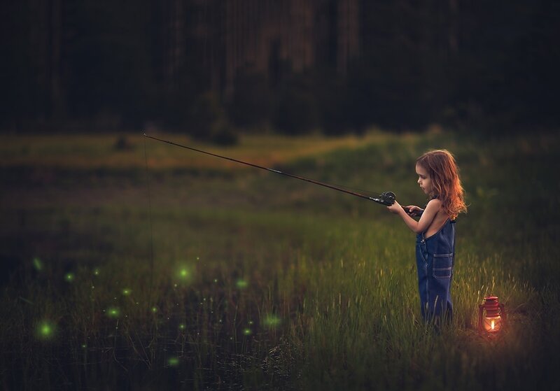 Child Fishing at Dusk