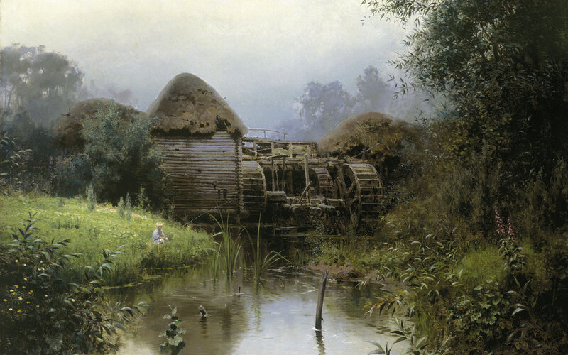 Child Fishing by Mill — Green