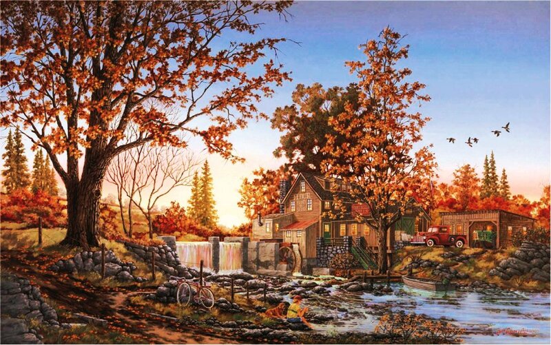 Child Fishing by Mill — Orange