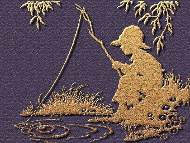 Child Fishing by Pond