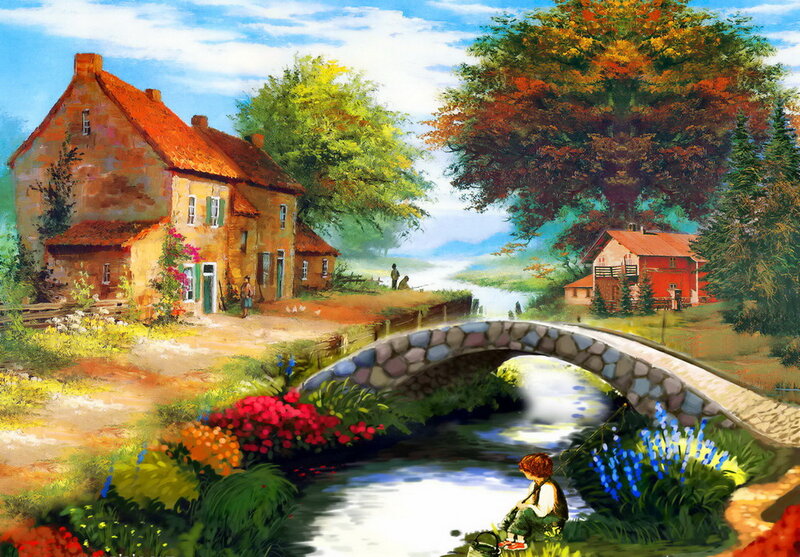 Child Fishing by River