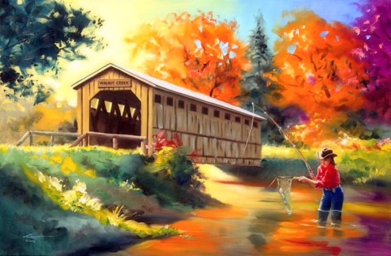 Child Fishing in Creek