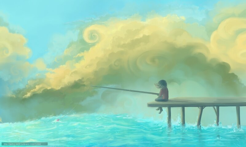 Child fishing on a pier