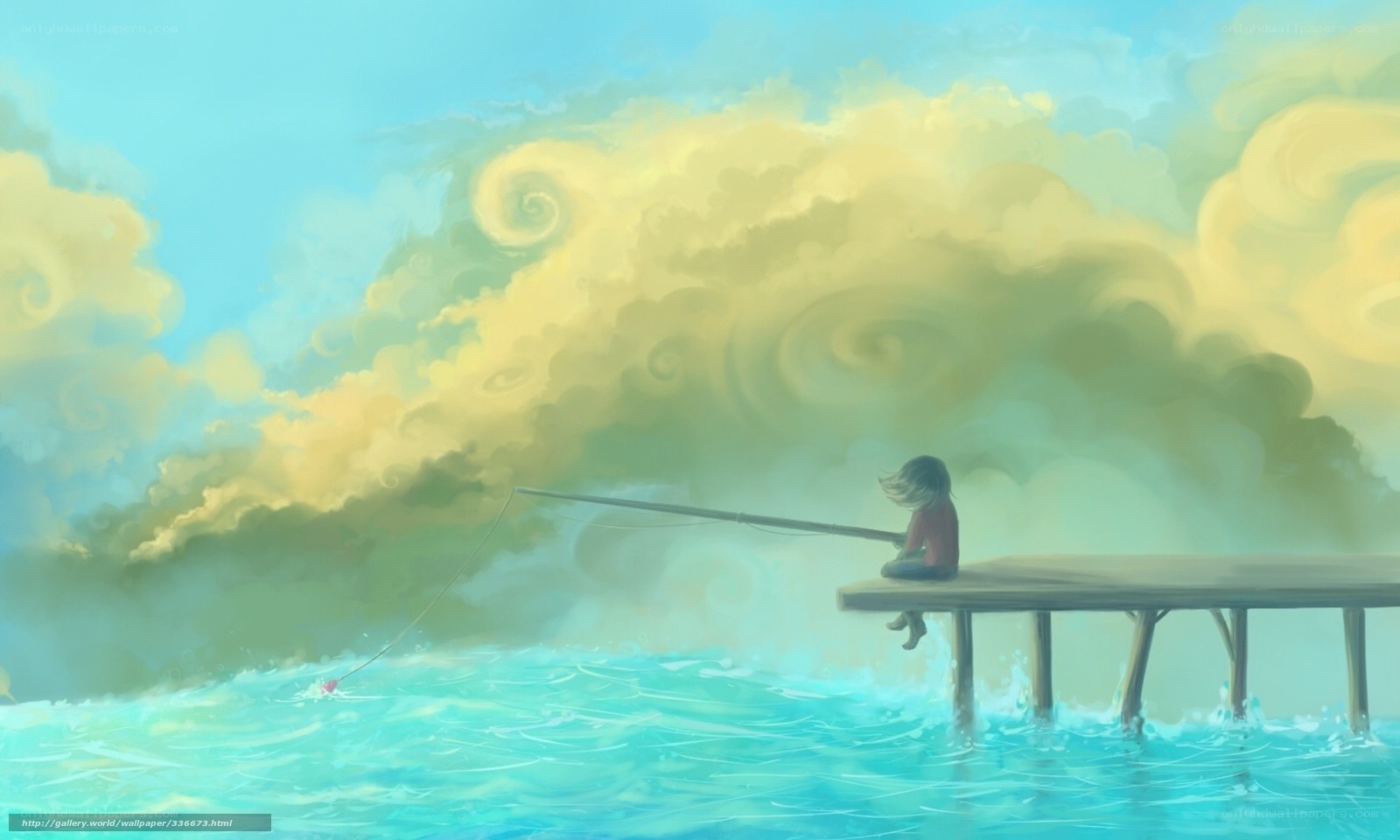 Child fishing on a pier